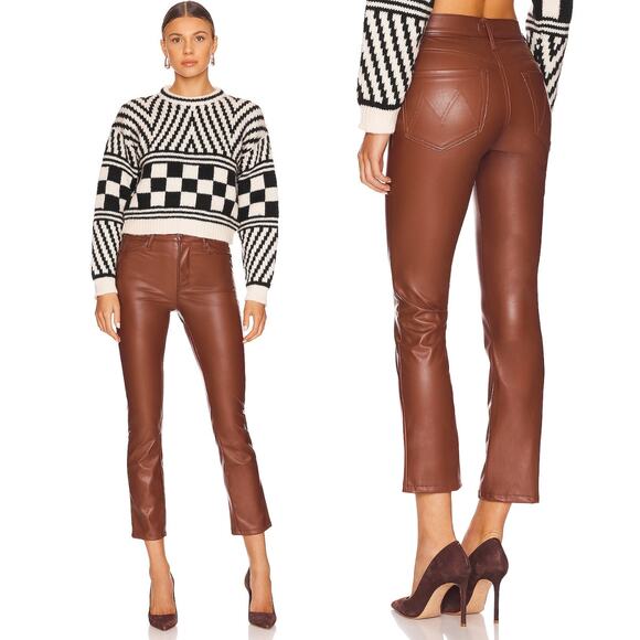 MOTHER The Mid Rise Dazzler Ankle Faux Leather Pant In Friar Brown Size 27 - Picture 1 of 11